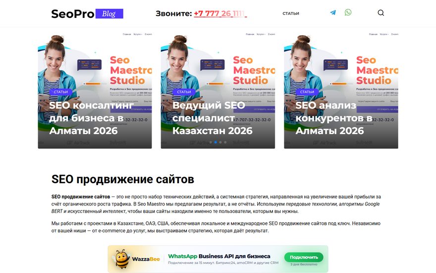 seoprodvizhenie.kz: свой сайт-блог под SEO-услуги